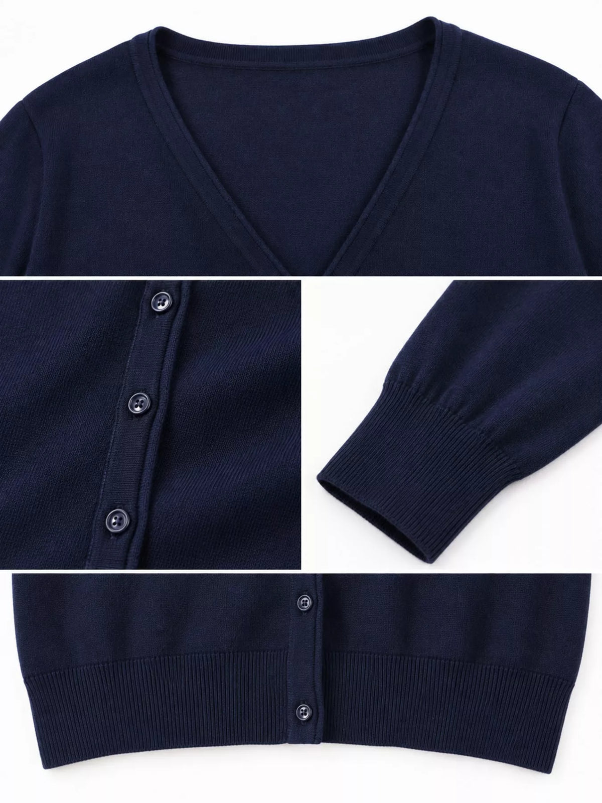 Classic V-Neck Button-Down Knit Cardigan - Navy - View 33