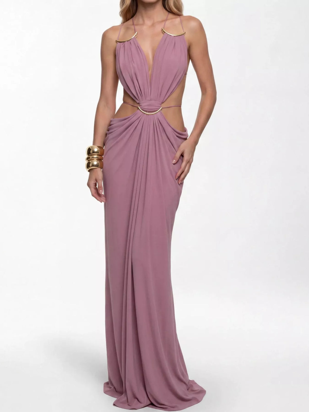 Backless Plunge Cut-Out Maxi Dress - Mauve - View 12