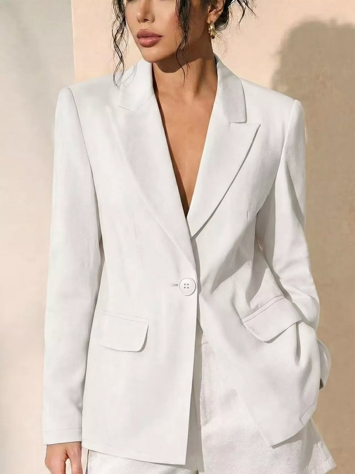 Lace-Back One Button Blazer - White - View 2