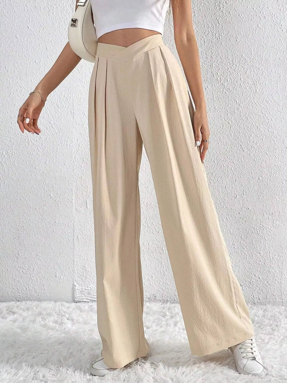 Pleated Wide Leg Pants - Apricot - View 1