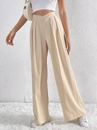 Pleated Wide Leg Pants - Apricot - View 1