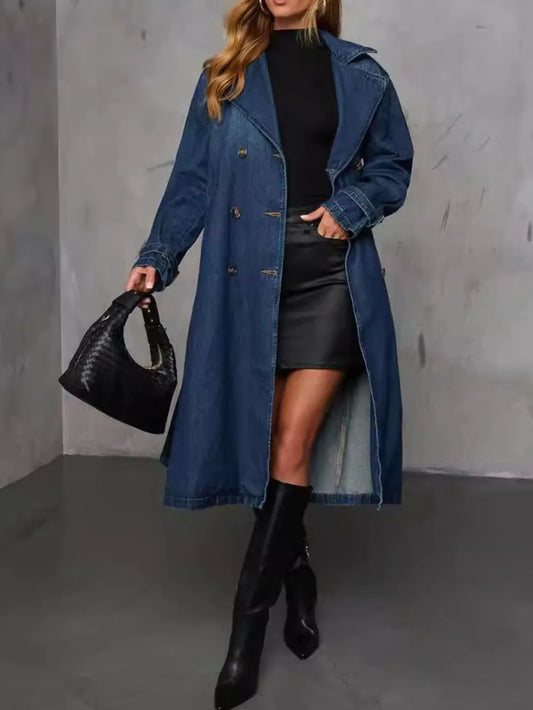 Button Up Long Sleeve Longline Denim Jacket - product photo 1