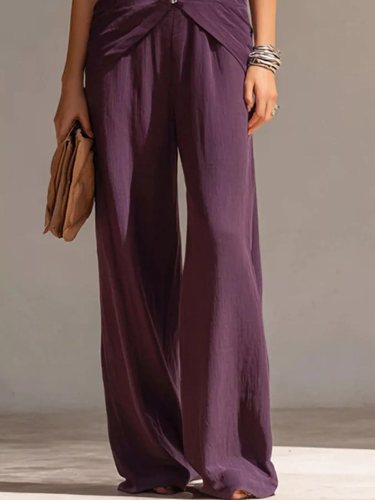 Full Size Zipper Front Tank and Wide-Leg Pants Set Plus Size - Purple - View 3