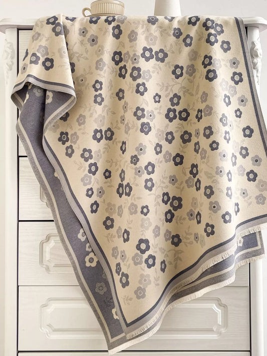 Floral Print Warm Winter Scarf - Blue - View 2