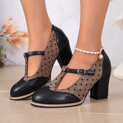 Point Toe Block Heels Pumps - Black - View 1