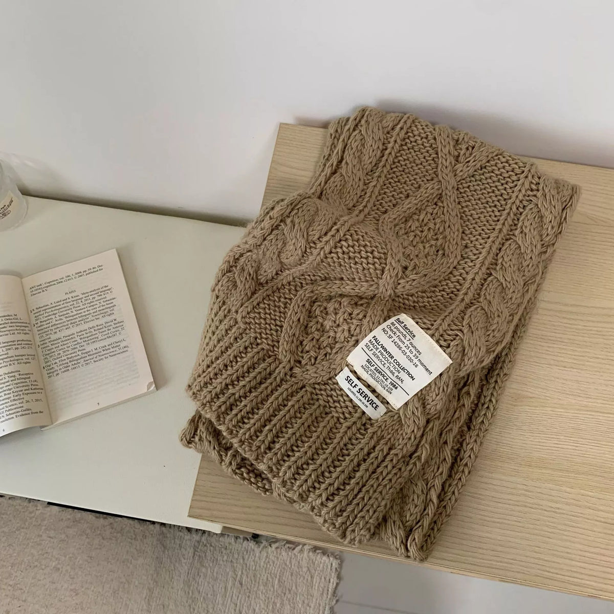 Chunky Cable Knit Scarf - Camel - View 5