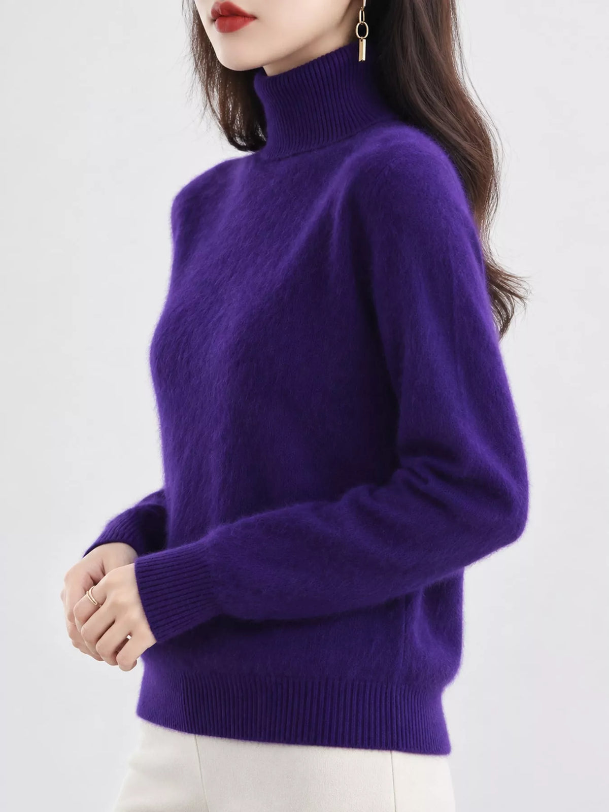 Full Size Turtleneck Long Sleeve Sweater Plus Size - Violet - View 113