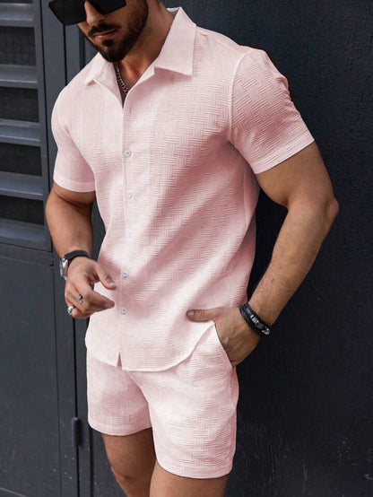 Men's short sleeved shirt shorts sports casual beach two-piece set