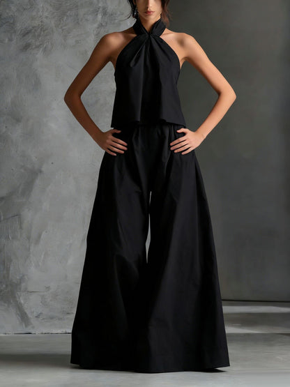 Loose Sleeveless Top High-Waisted Wide-Leg Pants Two-Piece Set for Women