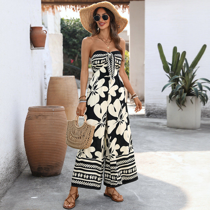 Strapless lace up jumpsuit pants