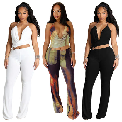 Hanging neck and exposed waist slim fit jumpsuit