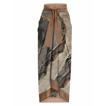 Printed one-piece swimsuit women's hot spring resort beach skirt belly-covering slimming swimsuit