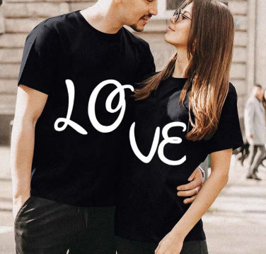 I LOVE ME Patchwork Pattern Printed Loose Fit Couple Short Sleeve Shirt for Women and Men T-Shirt
