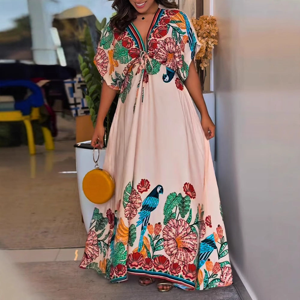 Fashion Tropical Style Printed Long Dress - One Size Available