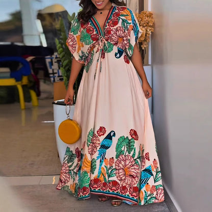 Fashion Tropical Style Printed Long Dress - One Size Available