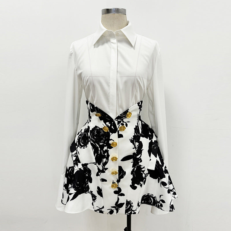 Tulip Waistline Rose Flower Print Short Skirt