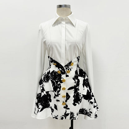 Tulip Waistline Rose Flower Print Short Skirt