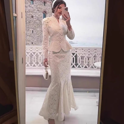 Vintage Long Sleeve Maxi Dress Set, Elegant and Noble Autumn Fashion Dress for Women