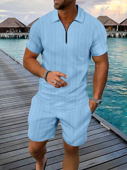 Men's polo shirt casual short sleeved shorts sports suit