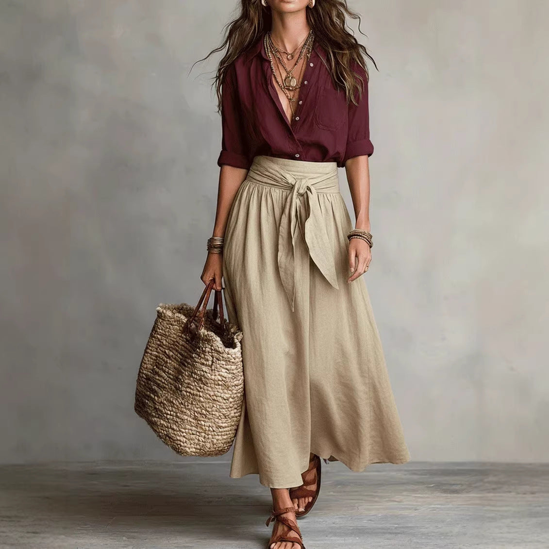 Two piece set of contrasting women's skirts and shirts
