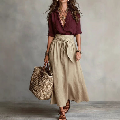 Two piece set of contrasting women's skirts and shirts