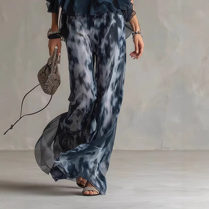 Sleeveless Halter Neck Top with Printed Wide Leg Pants Summer New Arrival