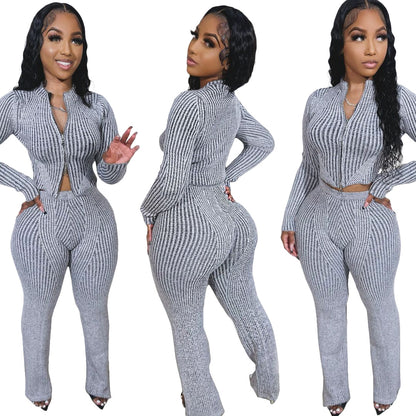 Fashionable Casual Women's Knit Sweater with Two-Way Zipper Urban  Autumn/Winter Outfit Set