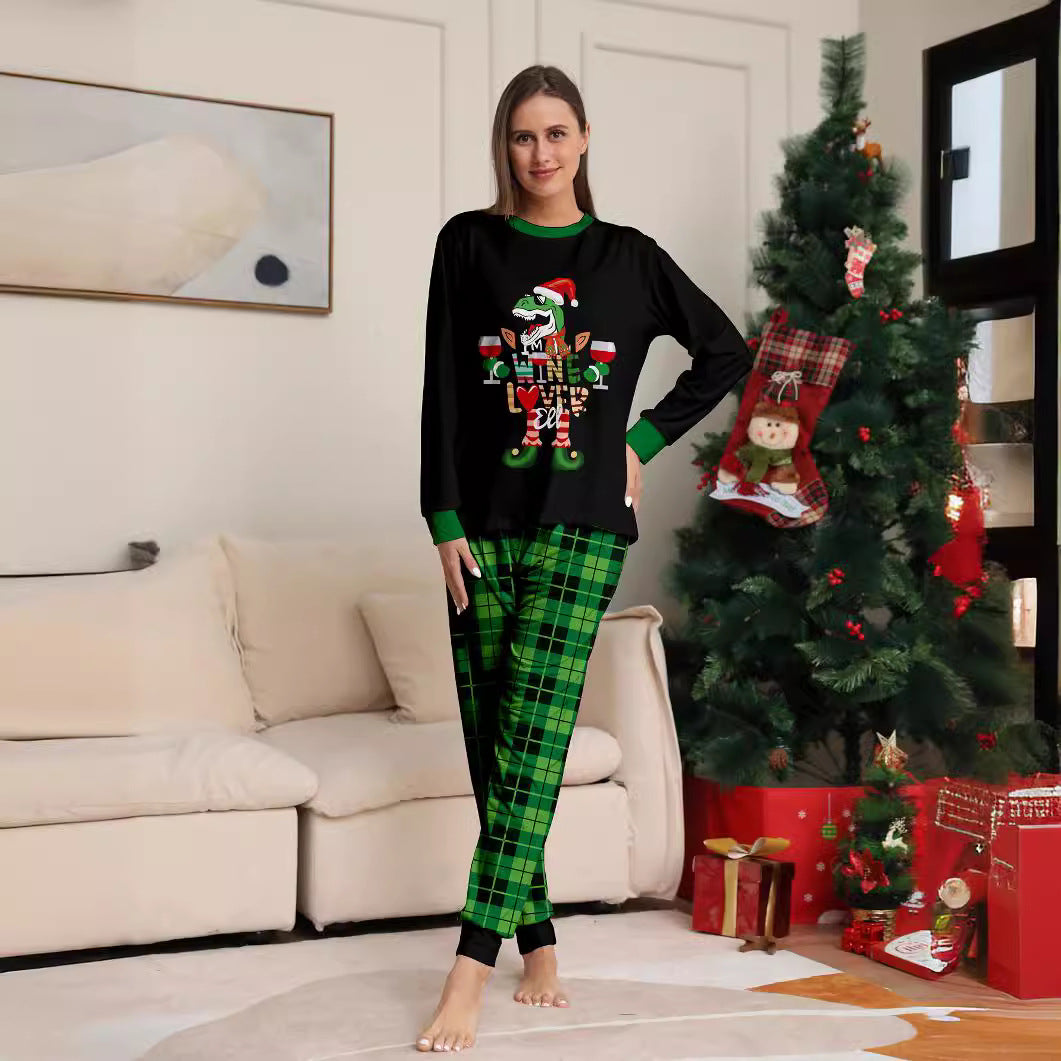European and American Style Dinosaur Letter Print Christmas Family Matching Pajama Set