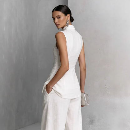 Solid color sleeveless pants set
