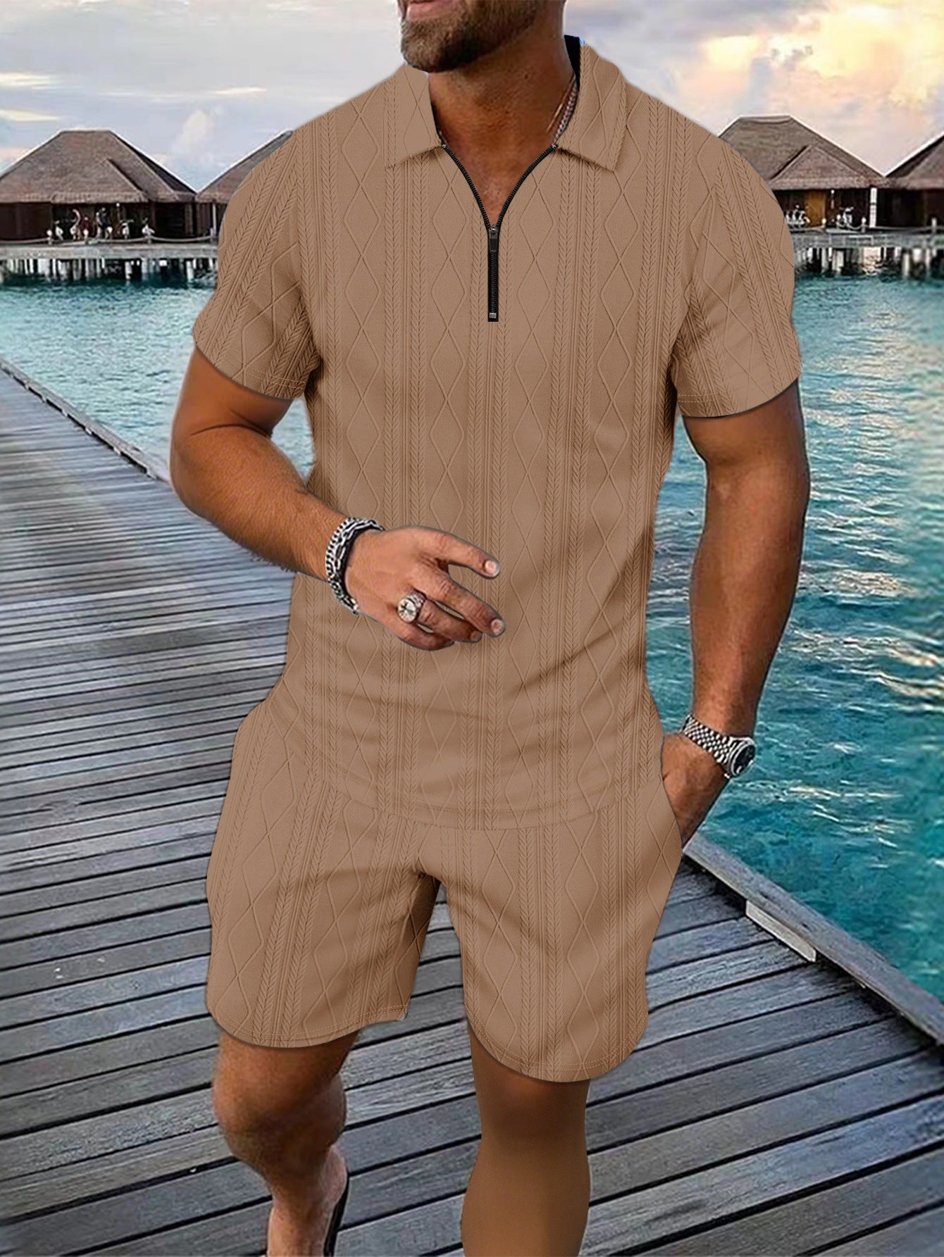 Men's polo shirt casual short sleeved shorts sports suit