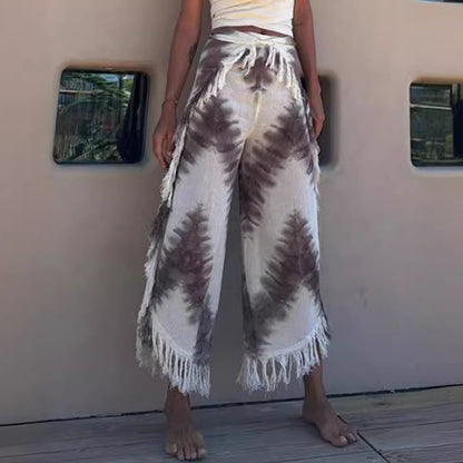European and American women's clothing temperament printed vest tassel jacket casual three piece set women's summer pants