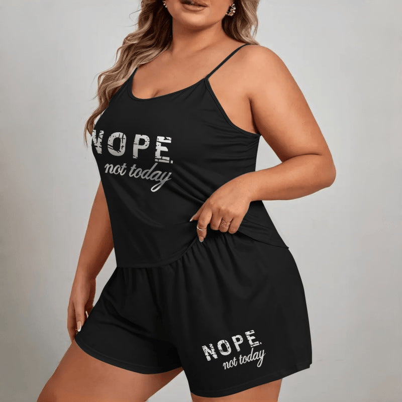 Comfortable Women's Sleepwear Set with Letter Print, Oversized Strap ShortsSuitable for Wear Outside Home