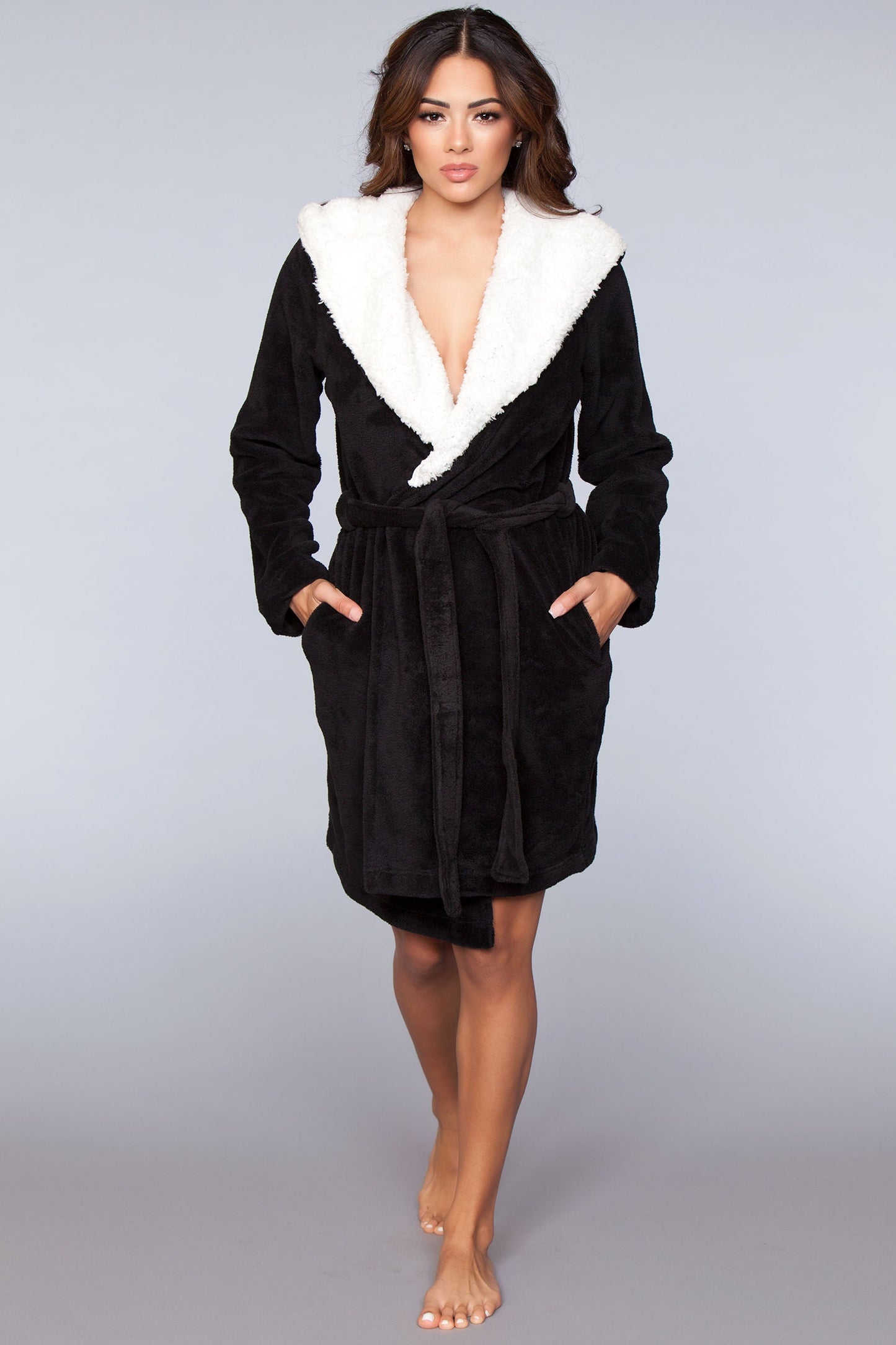 Janet Plush Fleece Color Block Robe, full length view