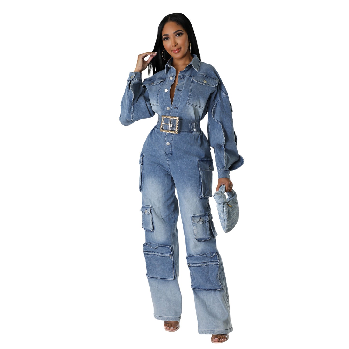 Long sleeved multi pocket wide leg pants