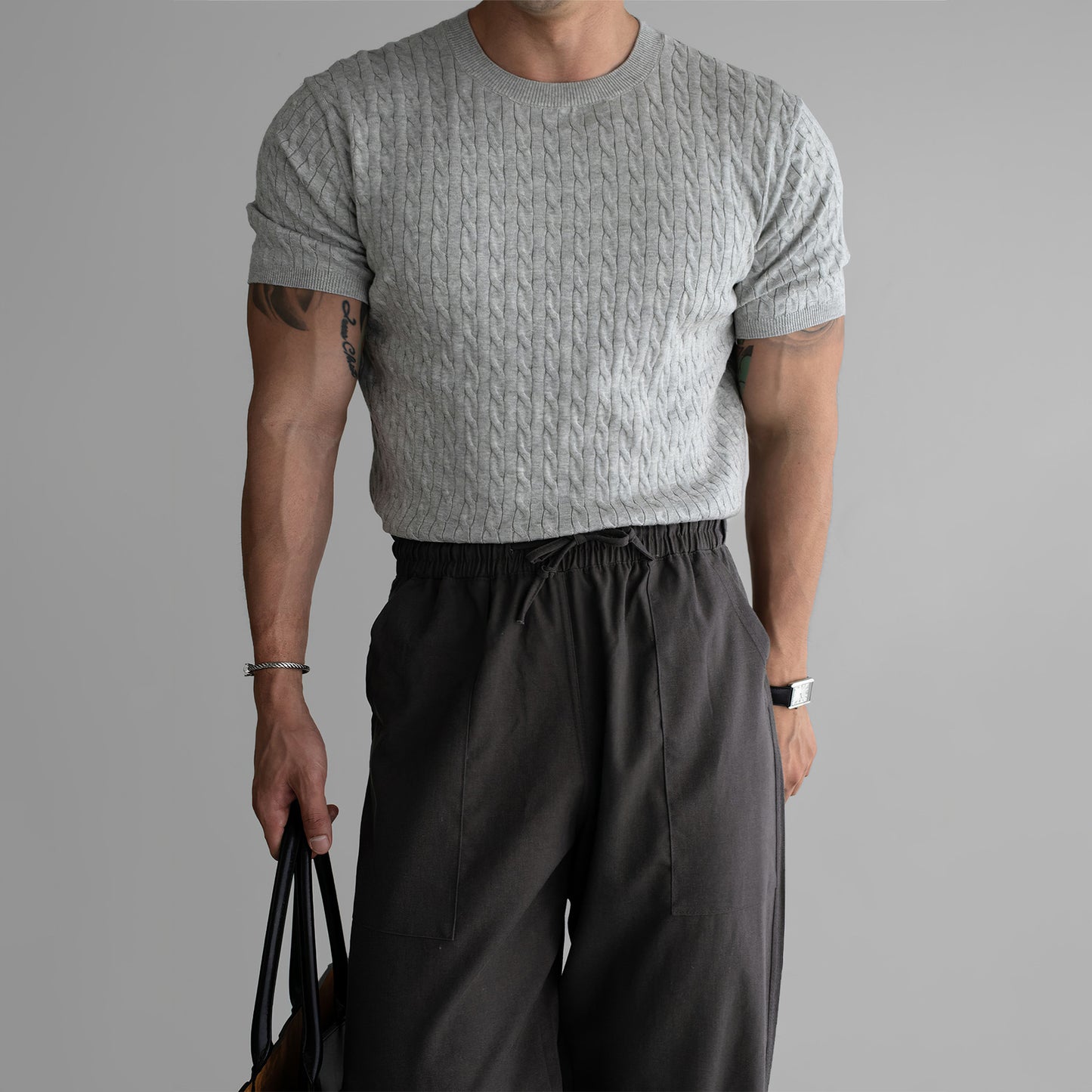 Round neck Fried Dough Twists knit short sleeved T-shirt for men
