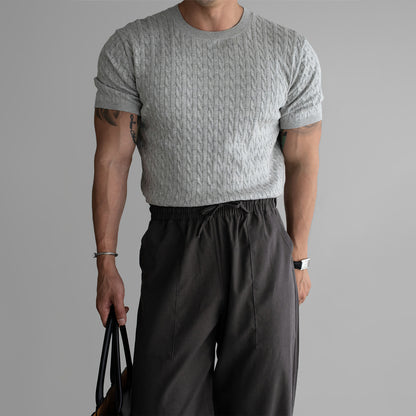 Round neck Fried Dough Twists knit short sleeved T-shirt for men
