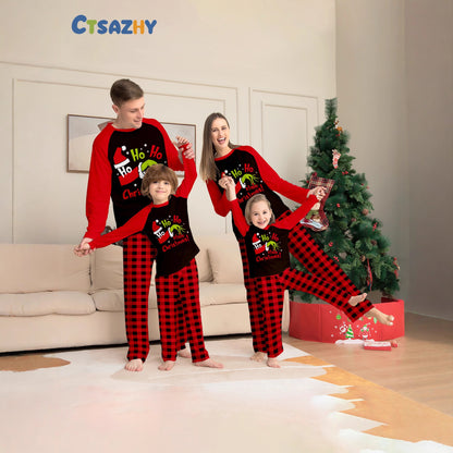 Christmas Family Matching Pajamas Set with Finger Alphabet Print Raglan Sleeve, Red Plaid Sleepwear and Loungewear