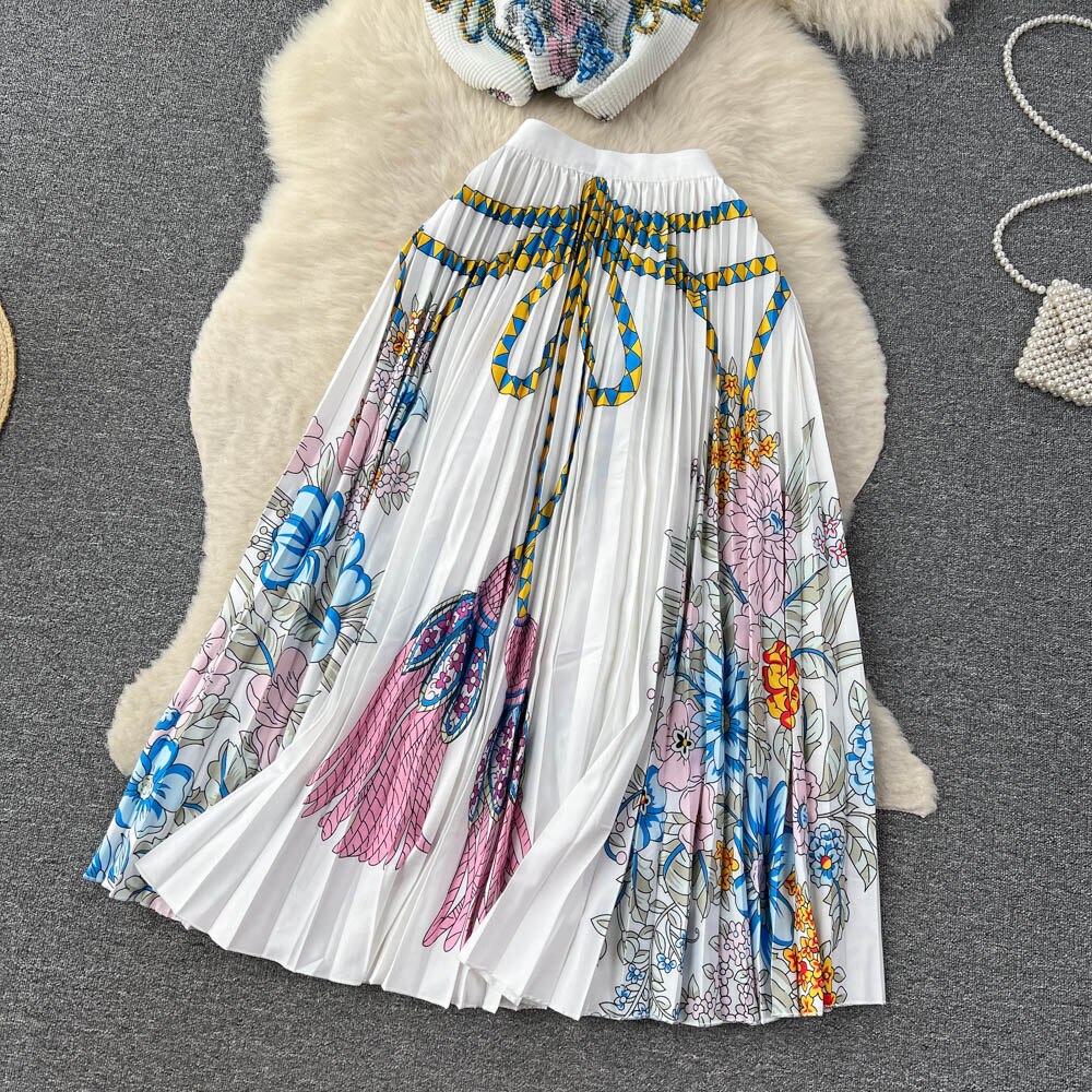 [EWQ] Elegant Short sleeved women's shirt+high waisted pleated skirt trend  2-piece set Summer vacation party clothing