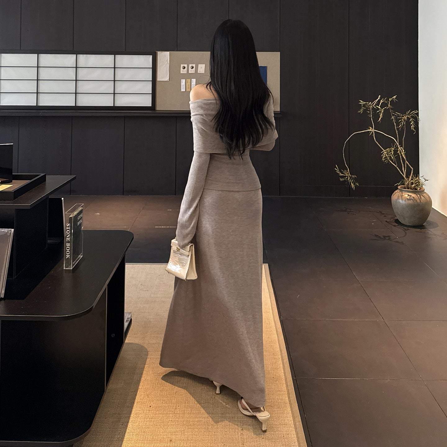 One shoulder knitted suit women's autumn and winter dress
