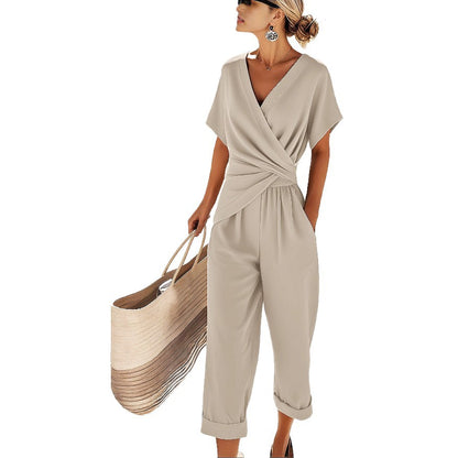 Solid color irregular short sleeved set
