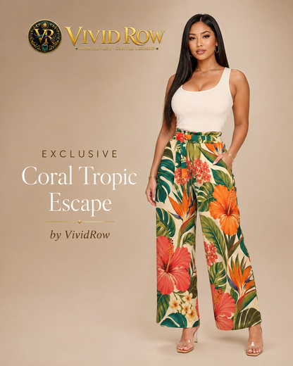 Coral Tropic Escape Palazzo Women's High-Rise Wide Leg Pants