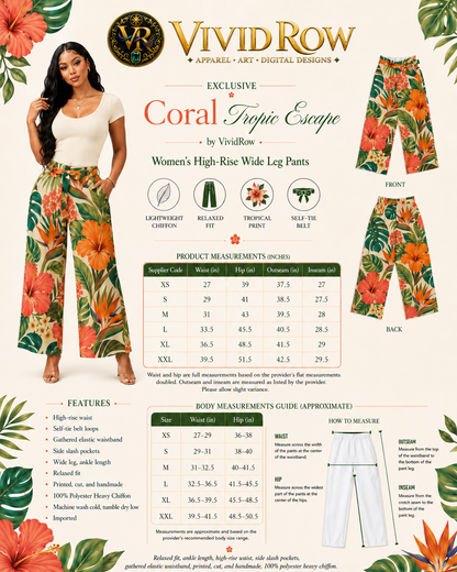 Coral Tropic Escape Palazzo Women's High-Rise Wide Leg Pants