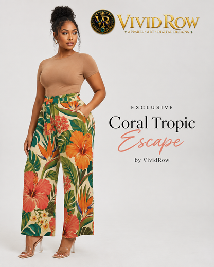 Coral Tropic Escape Palazzo Women's High-Rise Wide Leg Pants