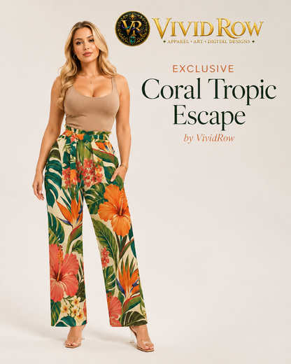 Coral Tropic Escape Palazzo Women's High-Rise Wide Leg Pants