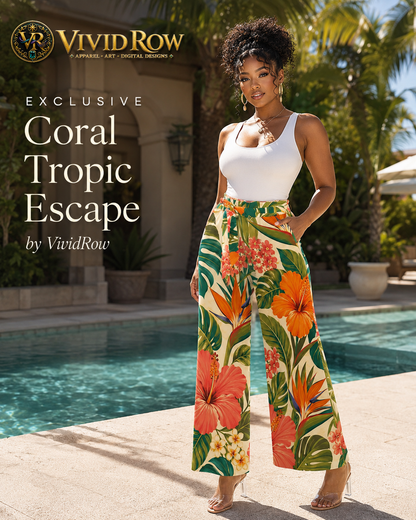 Coral Tropic Escape Palazzo Women's High-Rise Wide Leg Pants