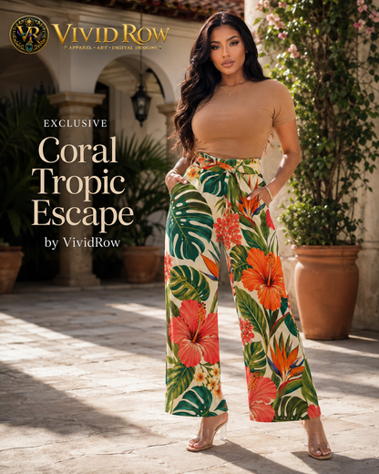 Coral Tropic Escape Palazzo Women's High-Rise Wide Leg Pants