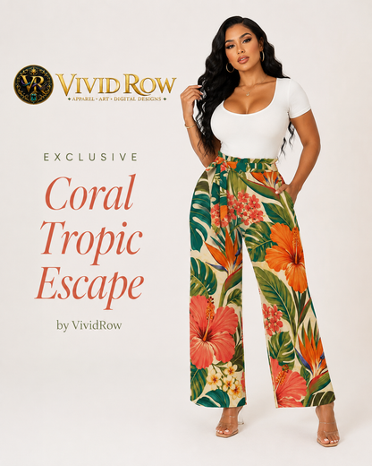 Coral Tropic Escape Palazzo Women's High-Rise Wide Leg Pants