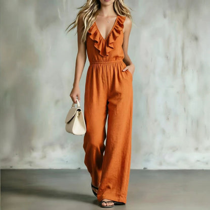 Elegant V-Neck Ruffled Women's Bodycon Jumpsuit Fashionable and Stylish forMarket