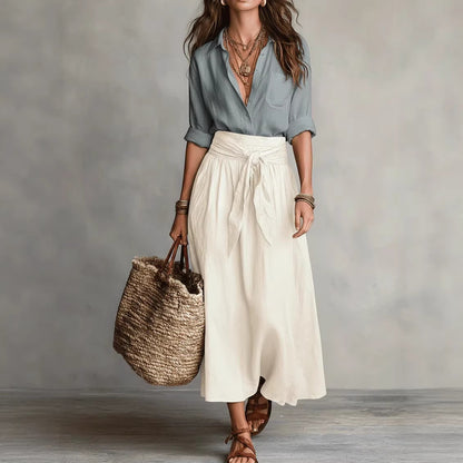Two piece set of contrasting women's skirts and shirts