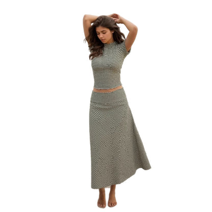Short top high waisted A-line skirt two-piece set